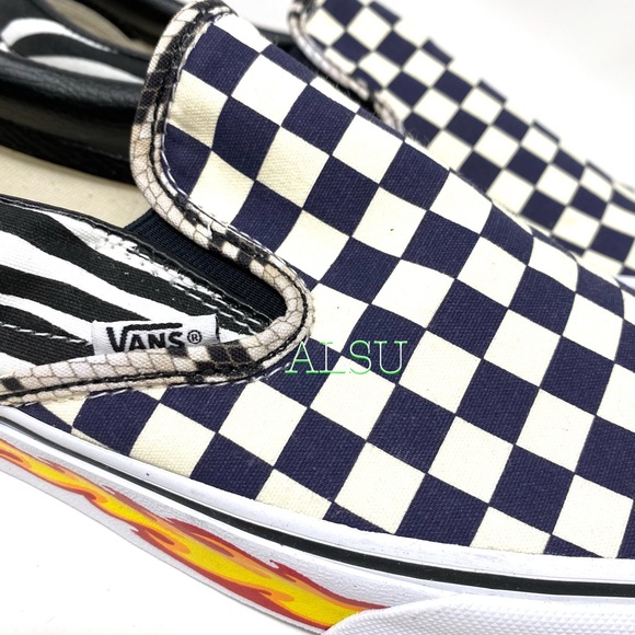 VANS Customaed Classic Slip On Checker Fire Men’s - Picture 3 of 10